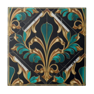 Luxury Malachite Art Deco Blommigt Marased Mönster Kakelplatta