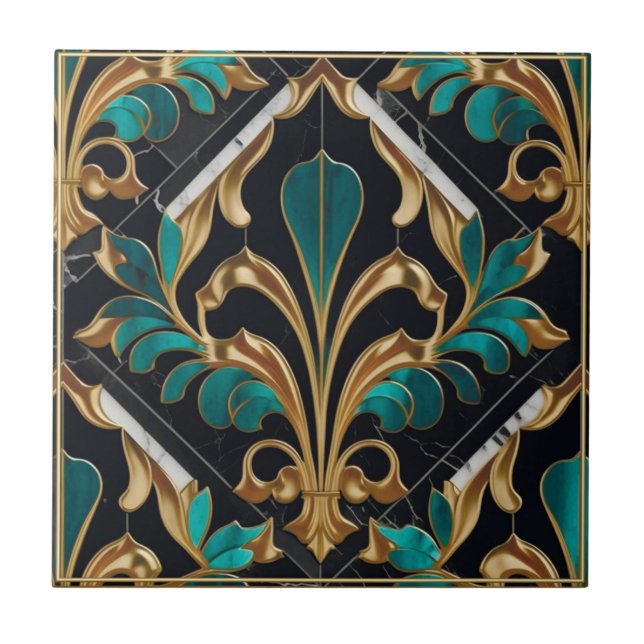 Luxury Malachite Art Deco Blommigt Marased Mönster Kakelplatta (Framsidan)