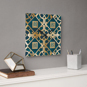 Luxury Marble Art Deco Grekiska Nyckel Sea Grönt G Fyrkantig Klocka