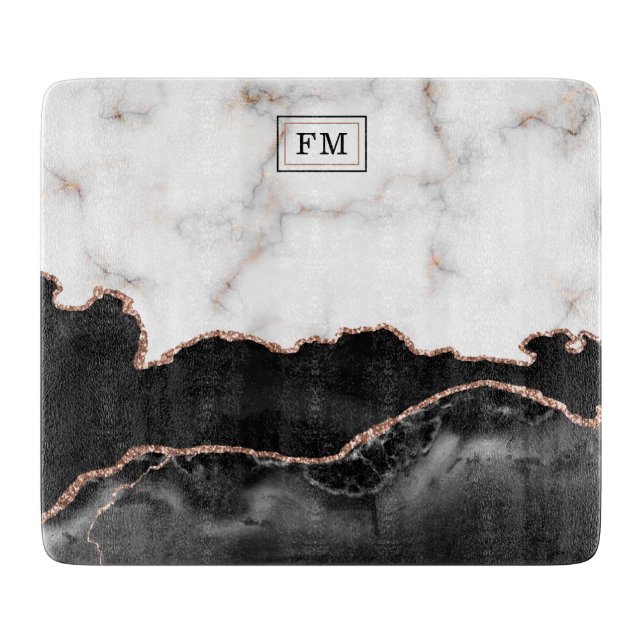 Luxury Marble Black Agate Guld Glitter Monogram (Framsidan)