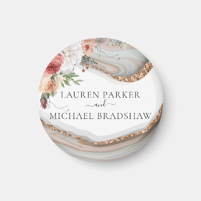 Luxury Marble Blommigt Glitter Bröllop Magnet (Framsidan)