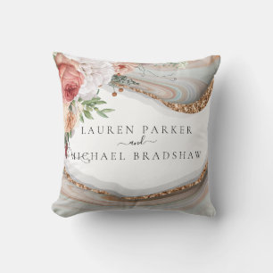 Luxury Marble Blommigt Glitter Bröllop Photo Kudde