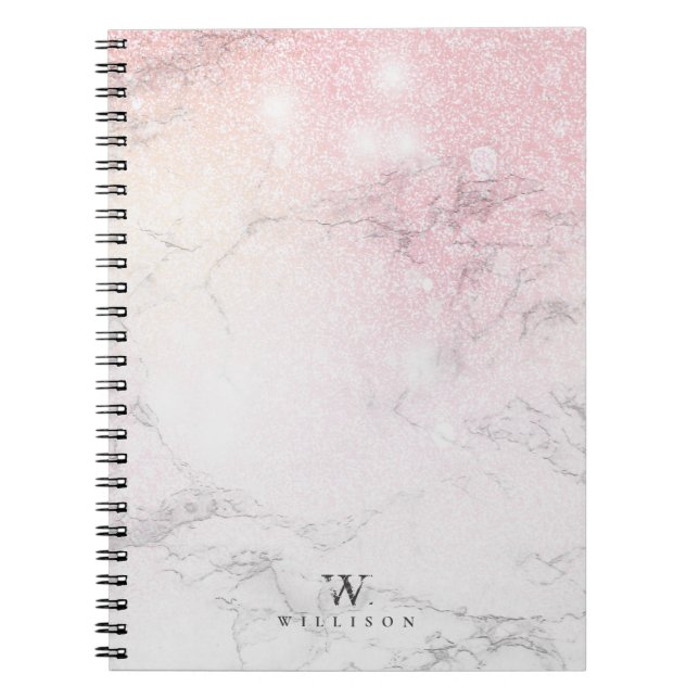 Luxury Marble Glitter monogram Anteckningsbok (Framsidan)