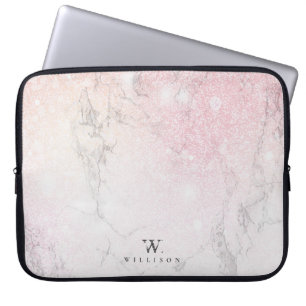 Luxury Marble Glitter monogram Laptop Fodral