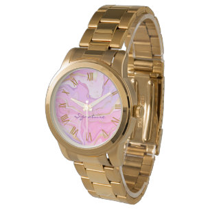 Luxury Marble Glitter Rosa Lila Guld Armbandsur
