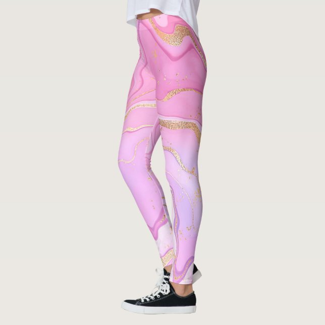 Luxury Marble Glitter Rosa Lila Guld Leggings (Vänster)