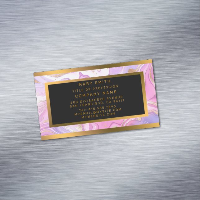 Luxury Marble Glitter Rosa Lila Guld Magnetiska Visitkort (In Situ)