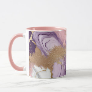 Luxury Marble Glitter Rosa Lila Guld Mugg