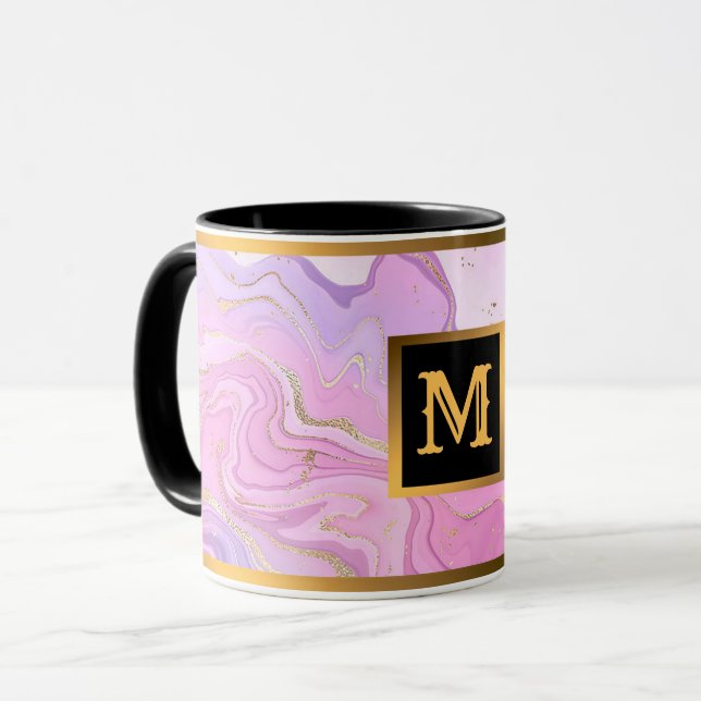 Luxury Marble Glitter Rosa Lila Guld Mugg (Framsida vänster)