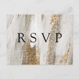 Luxury Marble Gold Glitter Wedding RSVP Vykort