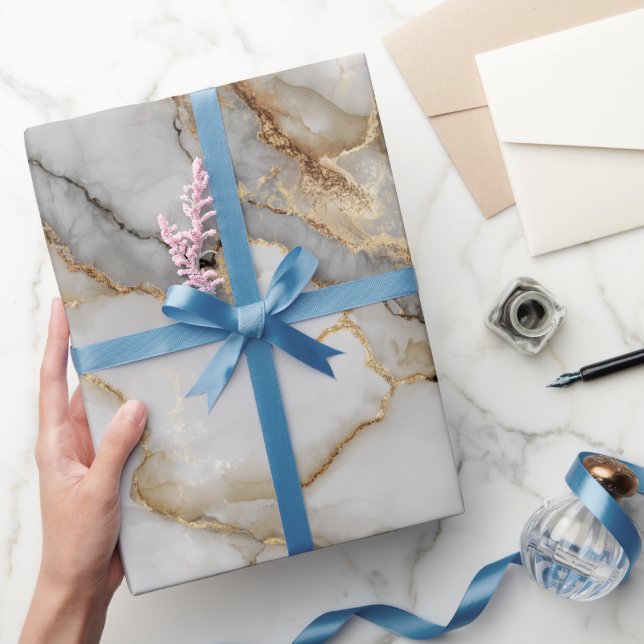 Luxury Marble Gold White Harmony Abstract Pattern Presentpapper (Gifting)