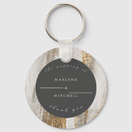 Luxury Marble Guld glitter, vit och grått Nyckelring