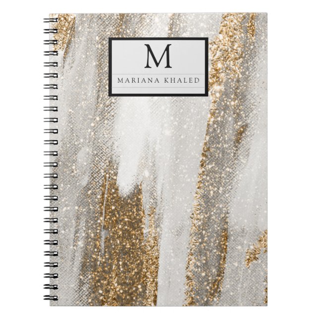 Luxury Marble Guld Strokes white och grått Anteckningsbok (Framsidan)