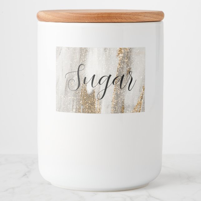 Luxury Marble Guld Strokes white och grått Mat Etiketter (Framsida)