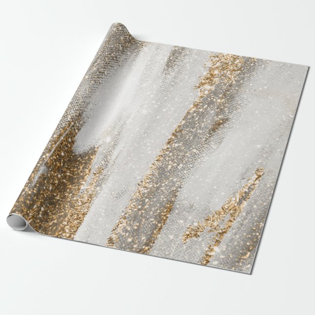 Luxury Marble Guld Strokes white och grått Presentpapper (Utrullad)