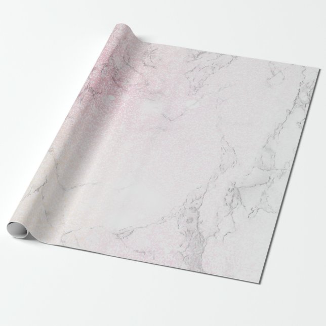 Luxury Marble med rosa glitter Presentpapper (Utrullad)