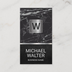 Luxury Marble Monogram för metallisk Silver Visitkort