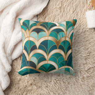 Luxury Marble Mosaic Art Deco Turkvoise Blue Guld Kudde
