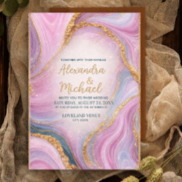 Luxury Marble Wedding Invitation Gold Pink Abstrac Inbjudningar