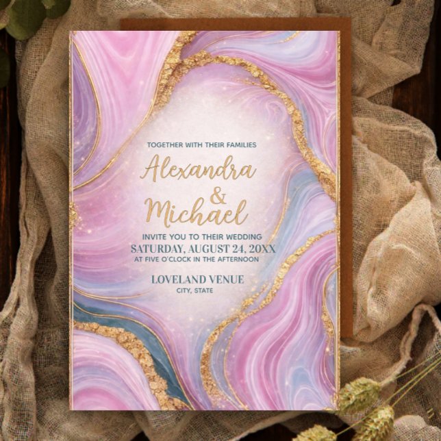 Luxury Marble Wedding Invitation Gold Pink Abstrac Inbjudningar (Skapare uppladdad)