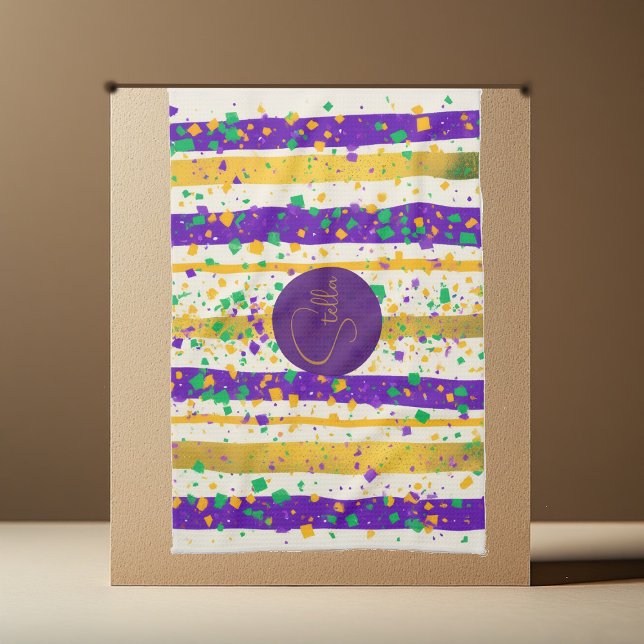 Luxury Mardi Gras Vibrant Purple Gold Green Stripe Kökshandduk (Luxury Mardi Gras Vibrant Purple Gold Green Stripe Kitchen Towel)