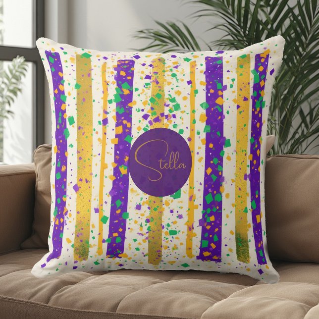 Luxury Mardi Gras Vibrant Purple Gold Green Stripe Kudde (Luxury Mardi Gras Vibrant Purple Gold Green Stripe Throw Pillow)