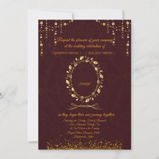 Luxury Maroon Gold Wedding Invitation | Inbjudningar (Framsida)