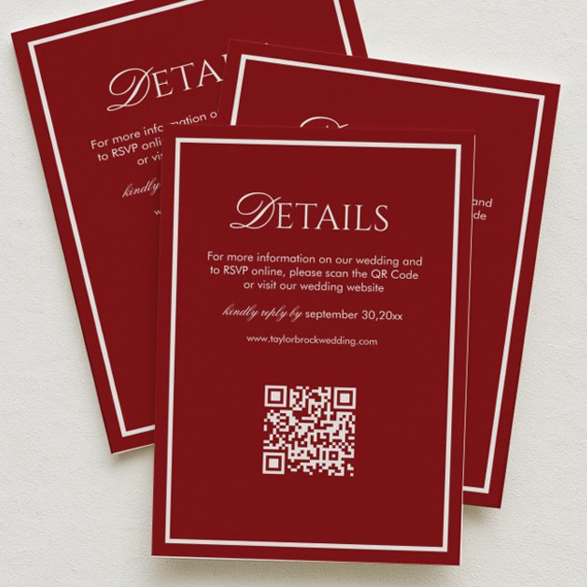 Luxury Maroon Wedding Details Qr Code Tilläggskort (Skapare uppladdad)