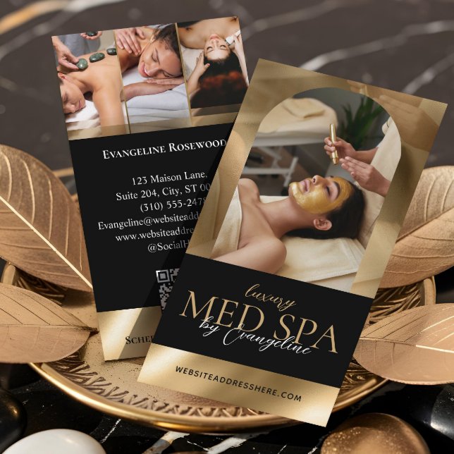 Luxury Med Spa Wellness Arch Luxe Photo Black Gold Visitkort (Luxury Med Spa Wellness Arch Luxe Photo Black Gold Business Card)