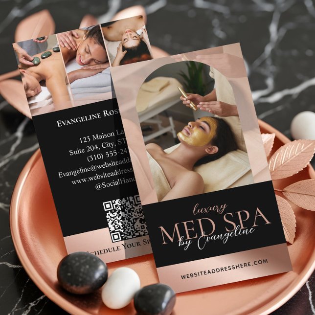 Luxury Med Spa Wellness Arch Luxe Photo Black Rose Visitkort (Luxury Med Spa Wellness Arch Luxe Photo Black Rose Business Card)