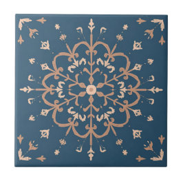 Luxury Mediterranean Blue & Tan Medallion Mönster Kakelplatta