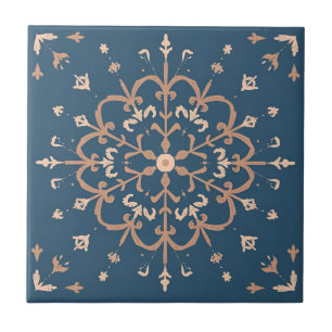 Luxury Mediterranean Blue & Tan Medallion Mönster Kakelplatta