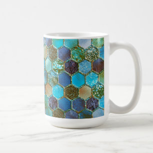 Luxury Metall Foil Glitter Aqua Teal honeycomb Kaffemugg