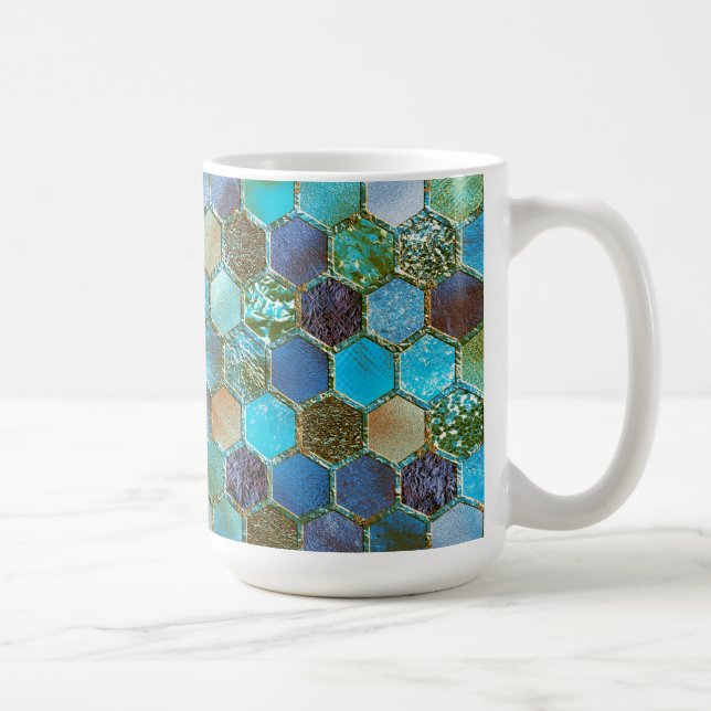 Luxury Metall Foil Glitter Aqua Teal honeycomb Kaffemugg (Höger)