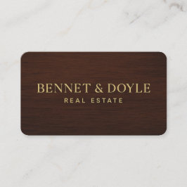 Luxury Metallic Guld på Mahogany Wood-Grain Visitkort