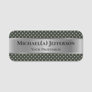 Luxury Metallic Silver & Moss Mörk grönt Polka Dot Namnbricka