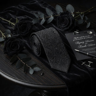 Luxury Midnight Black Embossed Damask Floral  Slips