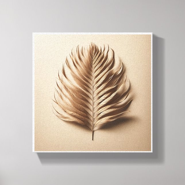 Luxury Minimalist Palm Frond Art - Elegant Beige 3 Canvastryck (Framsida)