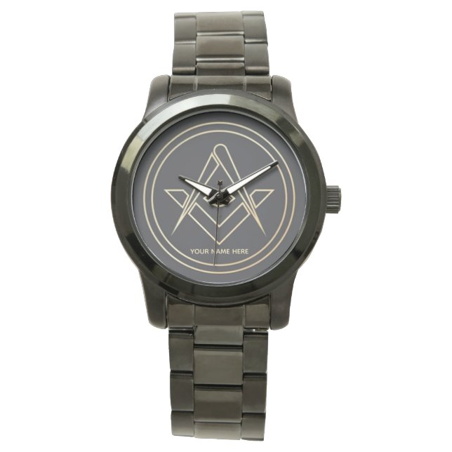 Luxury Minimalistic Freemasonry Golden Emblem Armbandsur (Framsida)