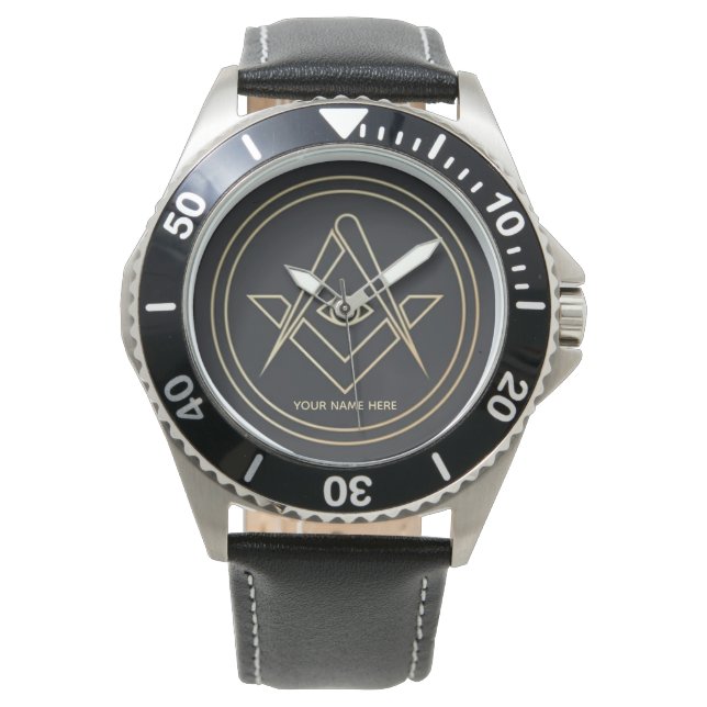 Luxury Minimalistic Freemasonry Golden Emblem Armbandsur (Framsida)
