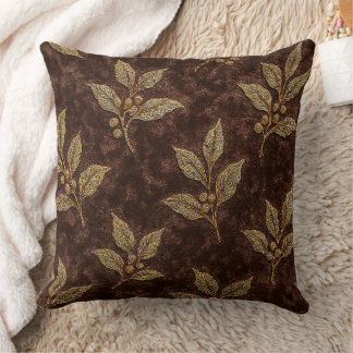 Luxury Mocha Velvet Coffee Branch Throw Pillow Kudde