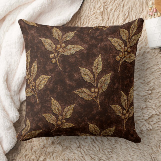 Luxury Mocha Velvet Coffee Branch Throw Pillow Kudde (Filt)