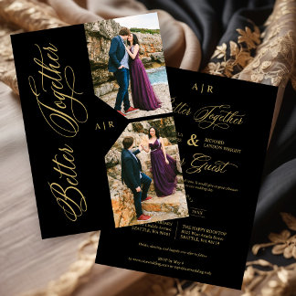 Luxury Modern 2 Photos Collage Golden Whimsical Inbjudningar