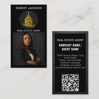 Luxury Modern add Photo Real Estate Agent Black Visitkort