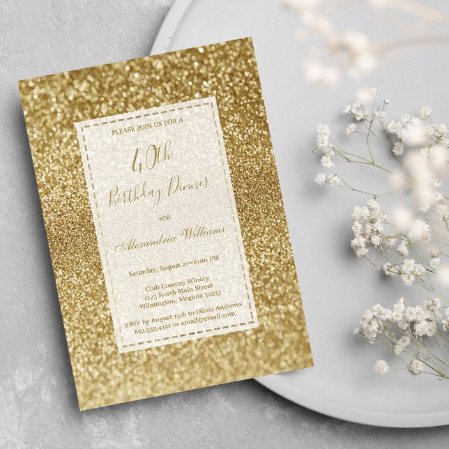 Luxury modern elegant gold glitter 40th Birthday Inbjudningar (Luxury modern elegant gold glitter 40th Birthday)