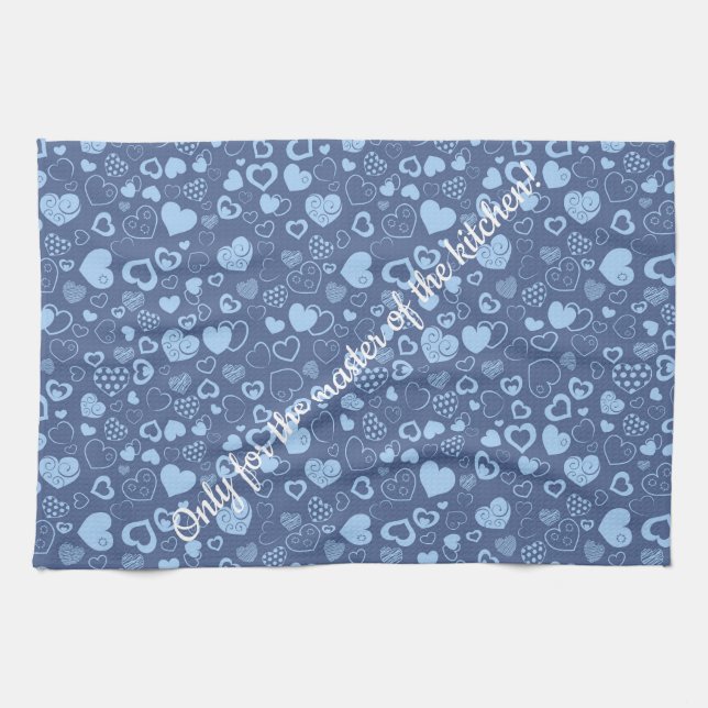 Luxury Modern Elegant Kärlek Blue Heart Kökshandduk (Horisontell)