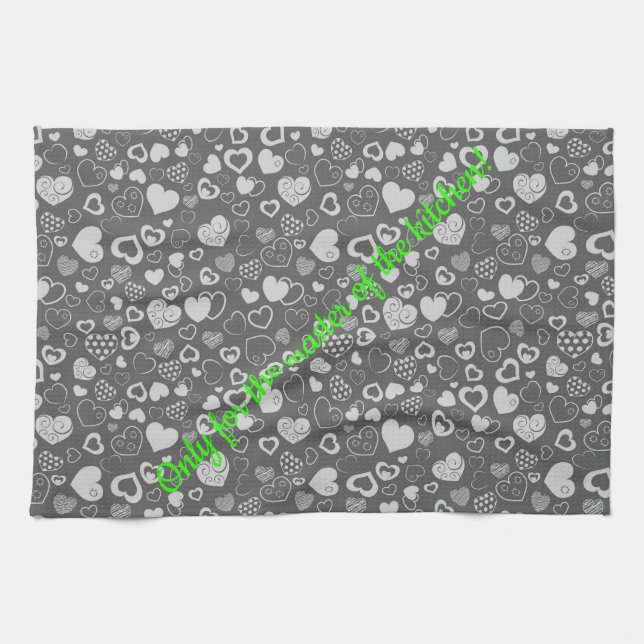 Luxury Modern Elegant Kärlek Silver Heart Kökshandduk (Horisontell)