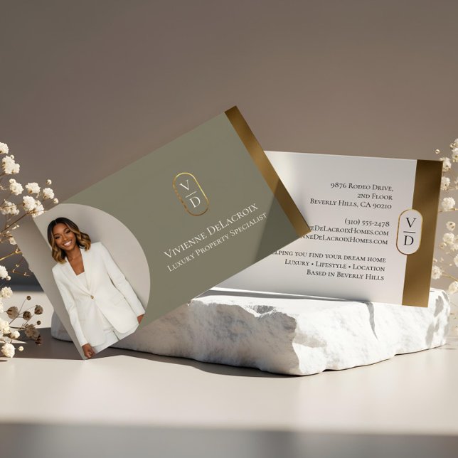 Luxury Modern Gold Arch Monogram Real Estate Photo Visitkort (Luxury Modern Gold Arch Monogram Real Estate Photo Business Card)