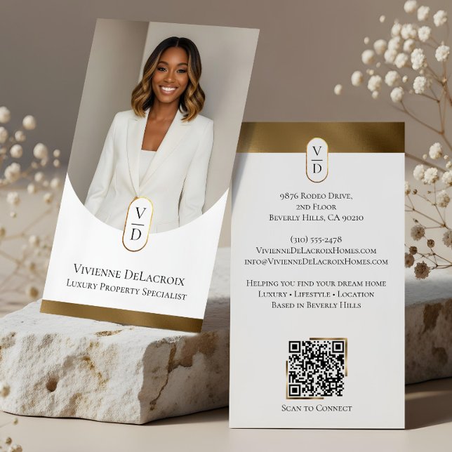 Luxury Modern Gold Arch Monogram Real Estate Photo Visitkort (Luxury Modern Gold Arch Monogram Real Estate Photo Business Card)