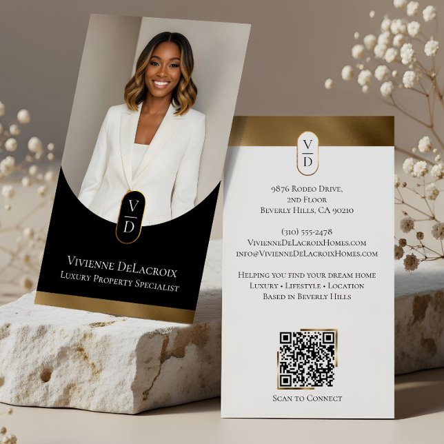 Luxury Modern Gold Arch Monogram Real Estate Photo Visitkort (Luxury Modern Gold Arch Monogram Real Estate Photo Business Card)